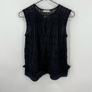 Ulla Johnson Ali Embroidered Sleeveless sheer Top in the color dark, navy blue 2